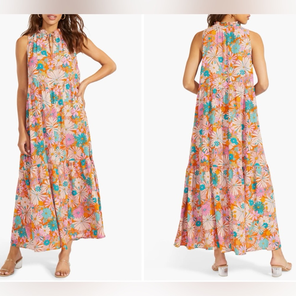 Floral Tiered Maxi Dress - Pink Multi